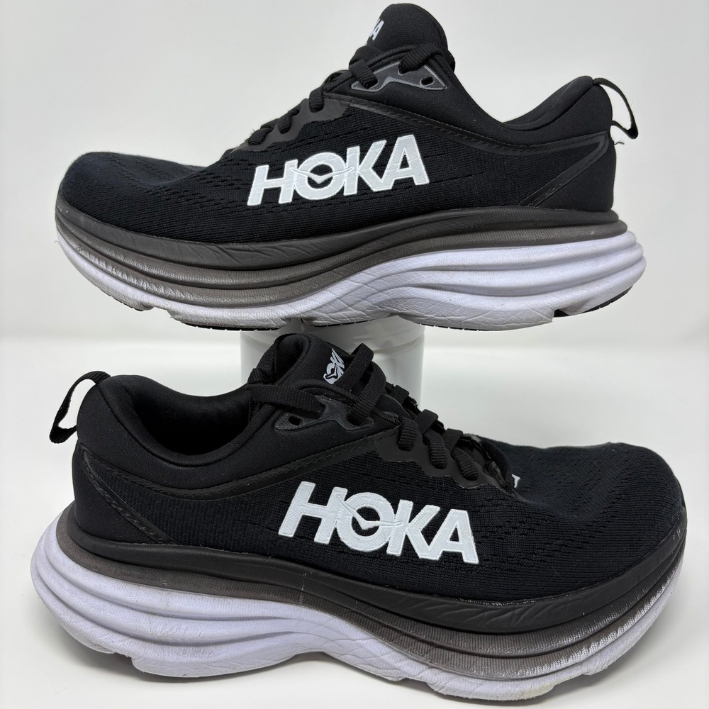 Hoka Bondi 8 Women's Size 6D Wide Running Shoes Black White 1127954 BWHT - Picture 2 of 7